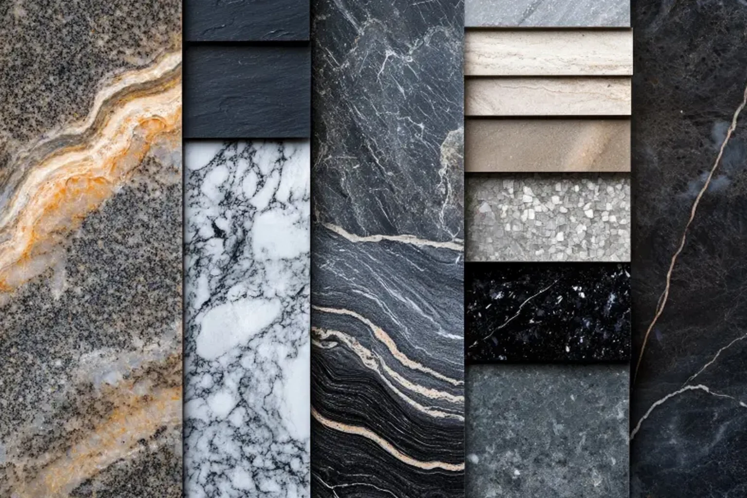 Polished marble slabs selected for a custom fabrication project